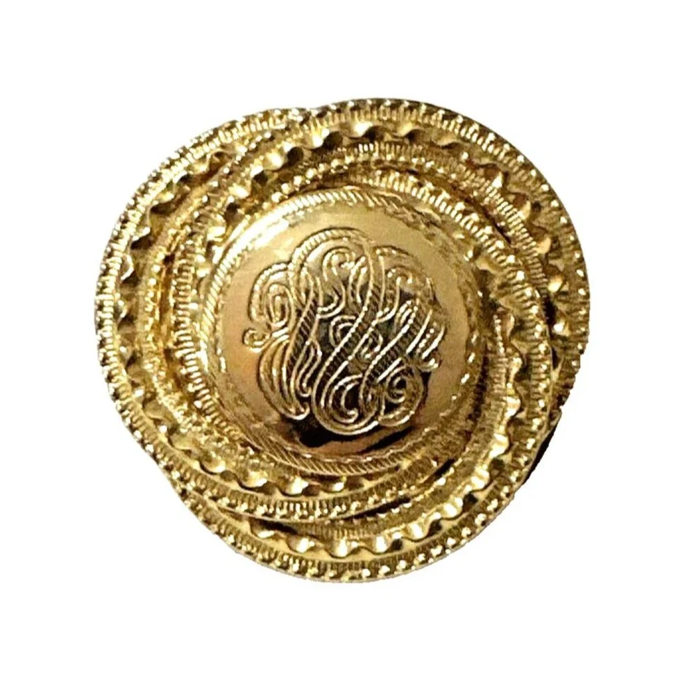 VINTAGE Textured Gold Tone Scarf Clip Brooch Round Embossed 1 3/8